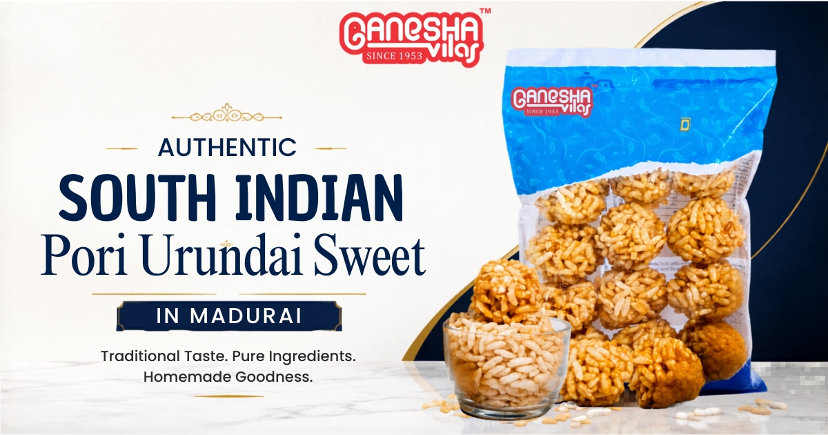 South Indian Pori Urundai sweet in Madurai made with puffed rice and quality jaggery